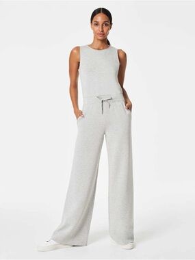 SPANX Air Essentials Sleeveless Tie Waist Gray Wide Leg Perfect Jumpsuit